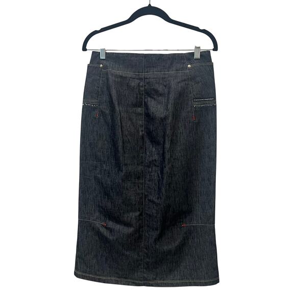 Vintage Marithé Françios Girbaud Dark Denim Midi Skirt Raw Edge Sz 27 Small Y2K - Picture 1 of 13